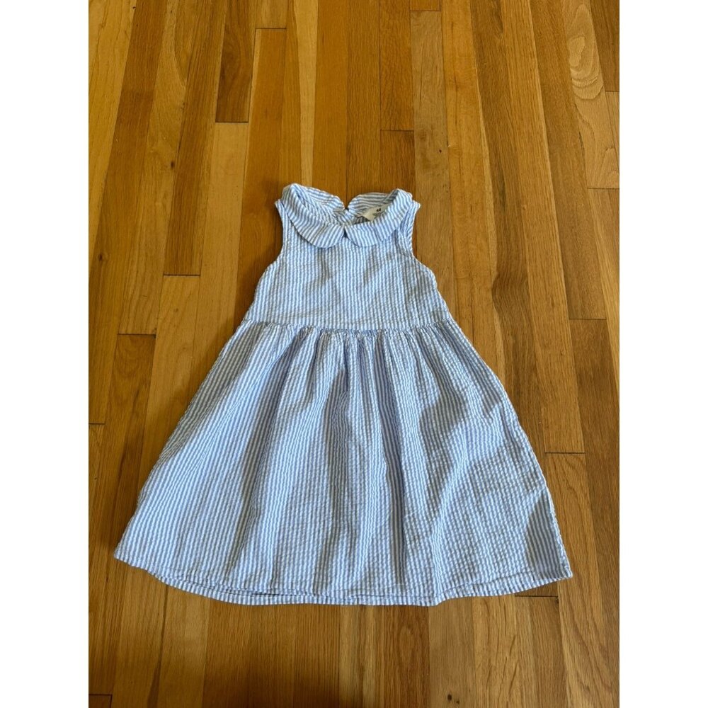 H&M Seersucker Dress Girls Sz 6 White Blue Striped Coastal Resort Nautical